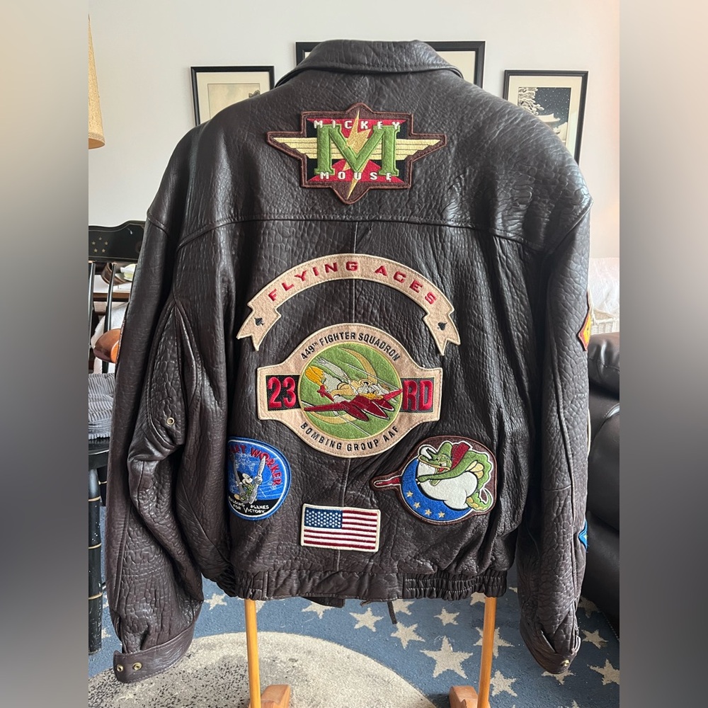 VINTAGE Disney 449 leather bomber jacket XL Donald Duck Mickey Mouse